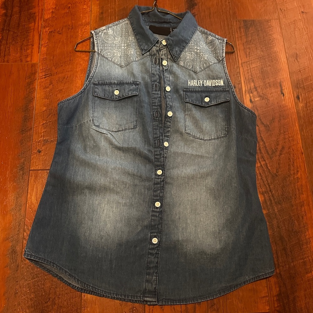 Harley-Davidson Blue Denim Sleeveless Top